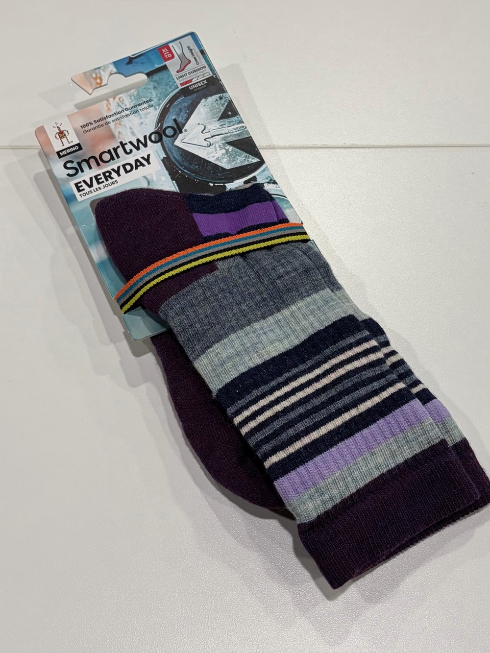 Smartwool Men's XL Everyday Joviansphere Crew Sock Purple Stripes NWT Wool